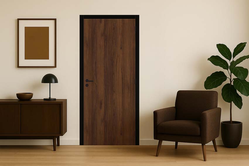 Complete binnendeur Pure walnoot 201,5x63cm tubespaan omkeerbaar + deurkast zwart 16,5cm