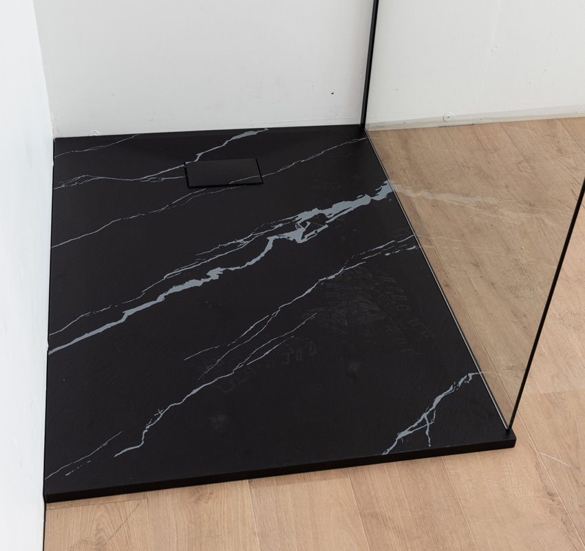 Douchebak Moby SMC mat zwart marmerlook 120x90cm