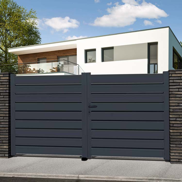 Portail battant double Havana aluminium anthracite 300x175cm - avec lames horizontales, quincaillerie incluse