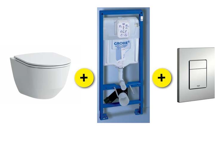 Set de toilette Laufen Pro blanc avec siège de WC softclose + reservoir encastré Rapid SL + plaque de commande chrome mat