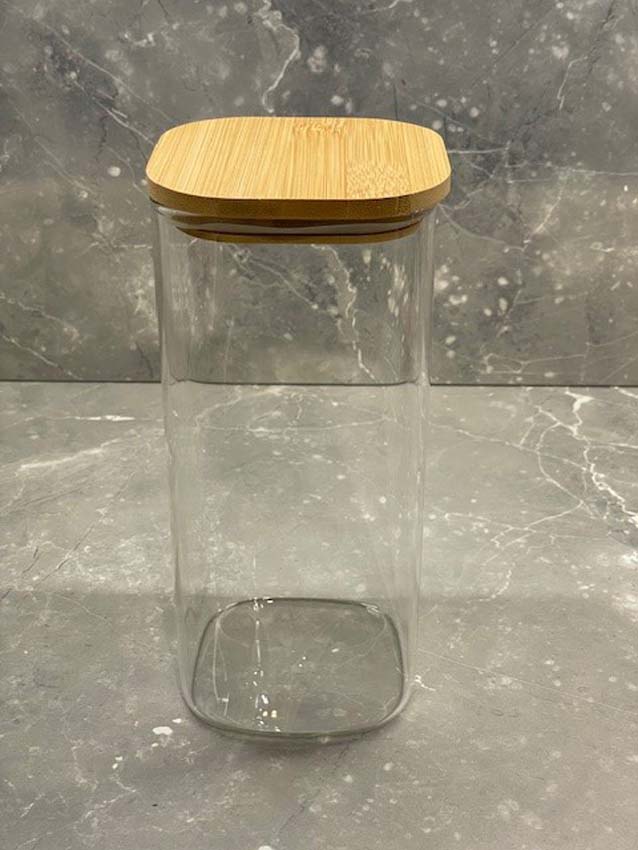 Boîte de stock haute en verre/bambou transparent 180cl