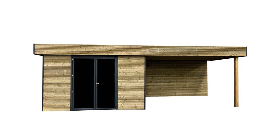 Studio de jardin Amelia L + terrasse bois de pin naturel 770x300x236cm double porte