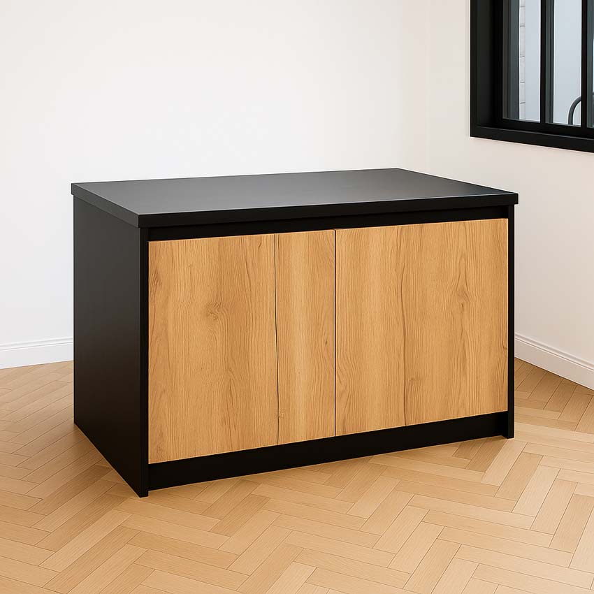 Cuisine île Plenti look de chêne/noir 124cm