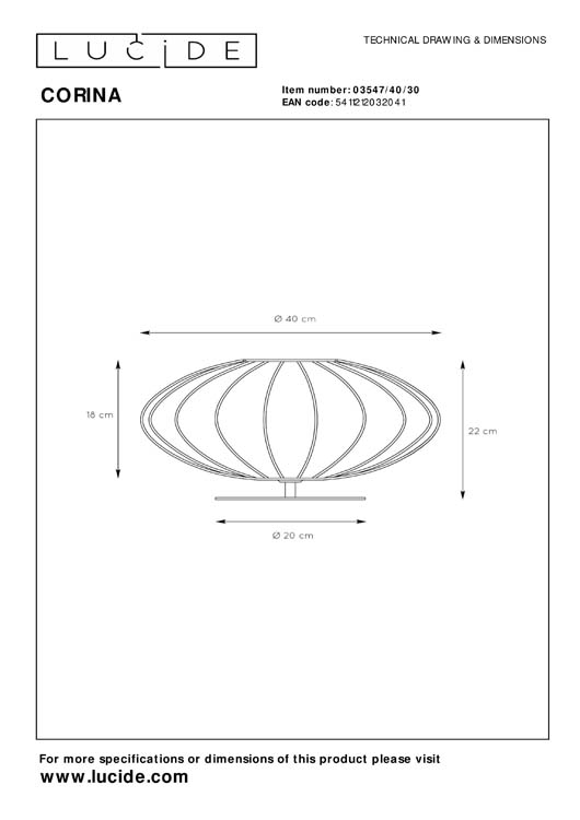Lucide CORINA - Lampe de table - Ø 40 cm - 1xE27 - Noir