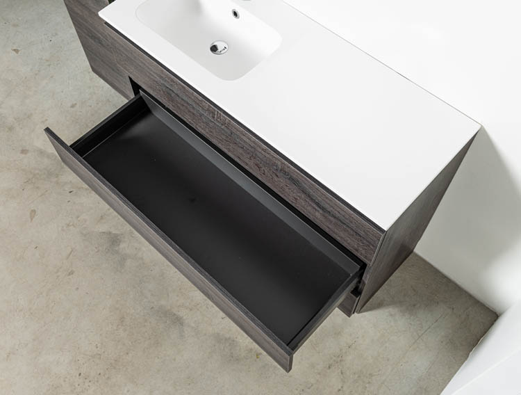 Meuble de salle de bain chêne foncé 1200mm à poser lavabo gauche