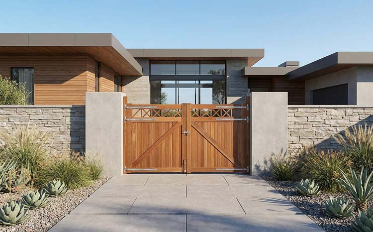 Portail battant Bangkirai avec treillis 300x180cm