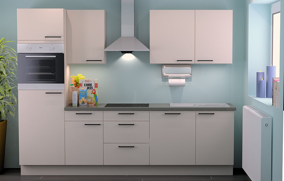 Keuken Premium 4A wit 280cm - voorgemonteerd - met toestellen - vitrokeramische kookplaat en inox wanddampkap