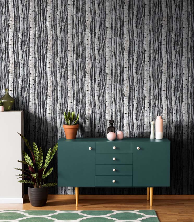 Vinyl op vliesbehang berk grijs/beige 0,53x10m