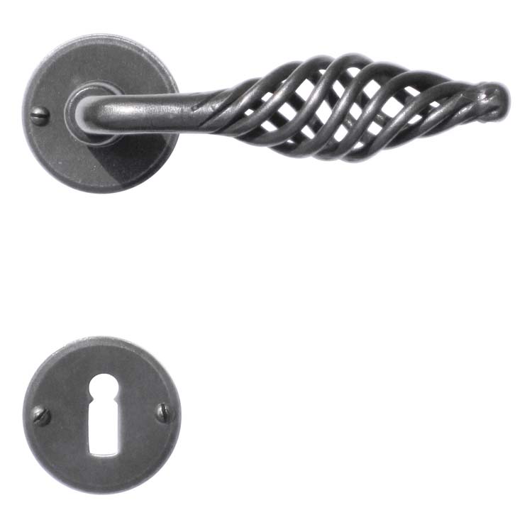 Poignée de porte tarente fer rond rosace barbe