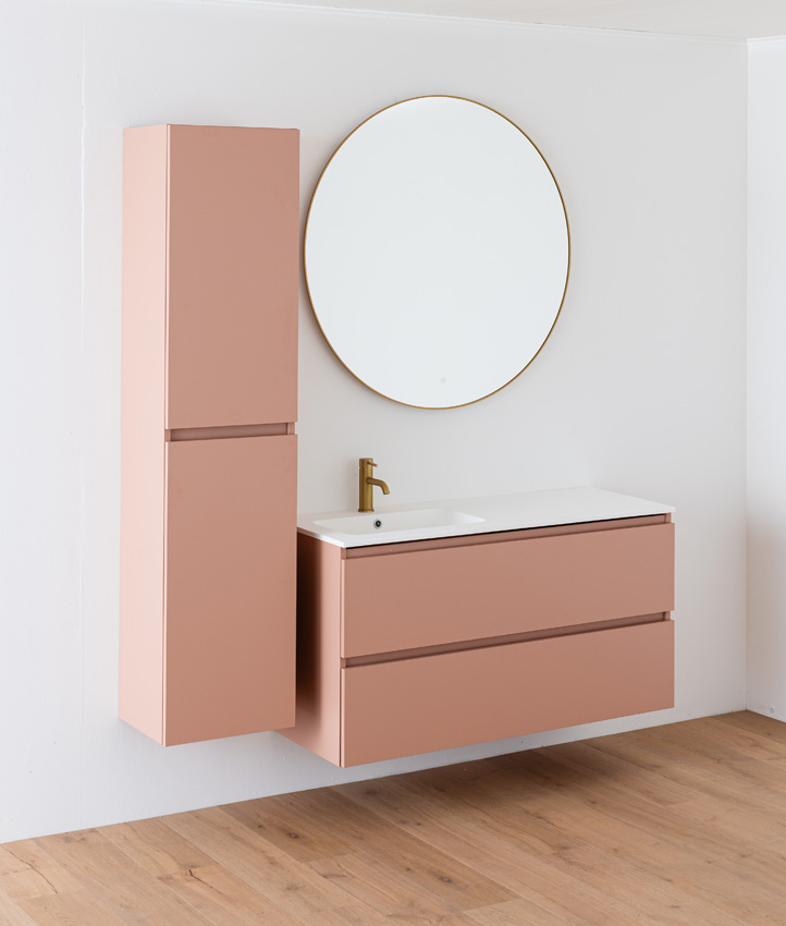 Meuble de salle de bains Dotan abricot suspendu avec lavabo simple gauche blanc mat 120cm