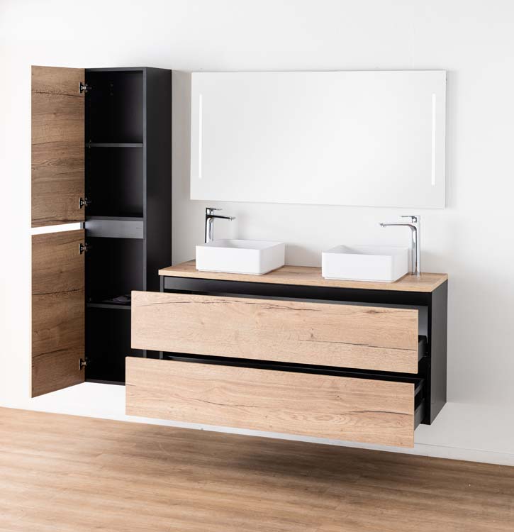 Badkamermeubel Dotan eik hangend met melamine topblad 140cm