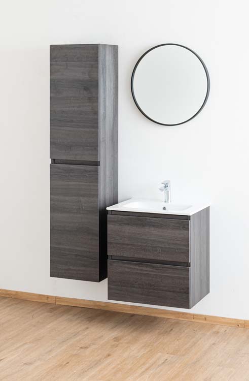 Meuble de salle de bain Dotan chêne foncé 600 mm lavabo porcelaine brillant