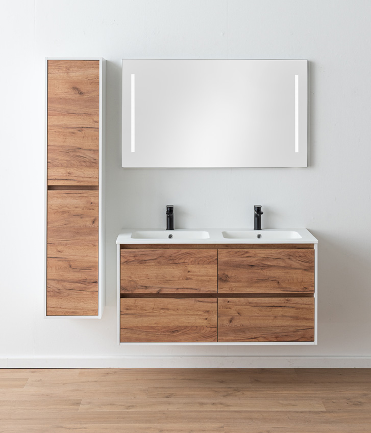 Badkamermeubel Treviso eik/wit met dubbele wastafel mat wit 120cm
