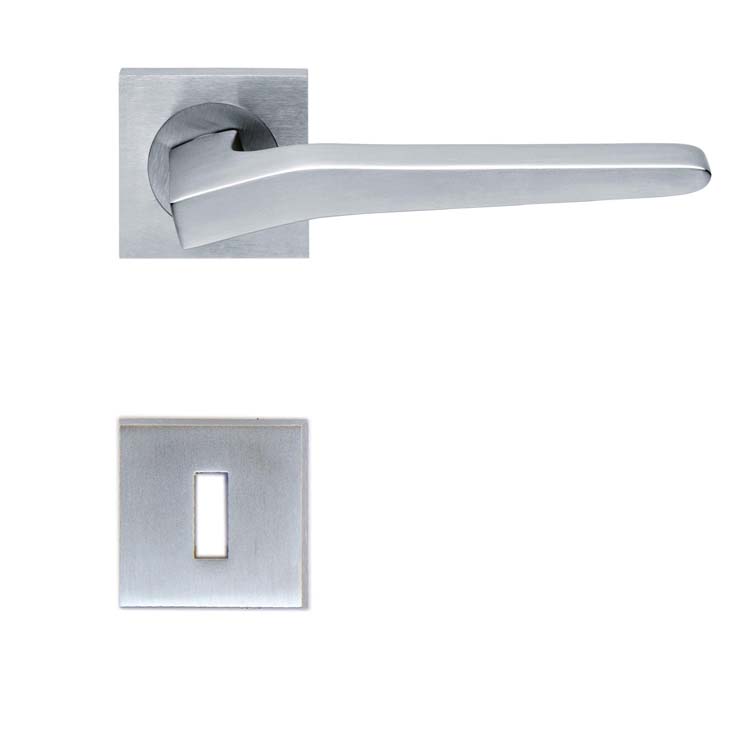 Poignée de porte pro palermo chrome brossé rosace barbe