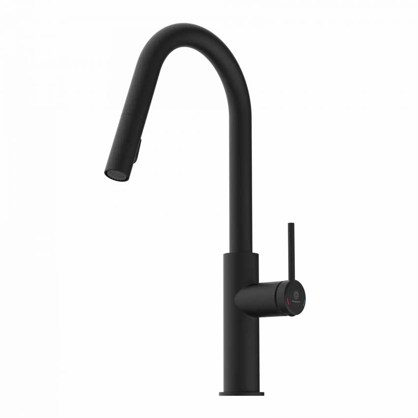 Robinet de cuisine Wasserwerk WK 13 Curve noir mat avec bec extractible