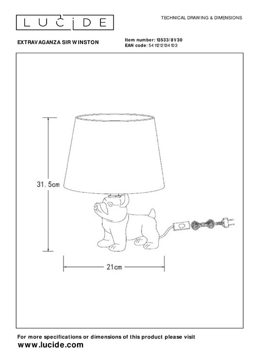 Lampe de table noir chien h31.5cm excl lampe LED possible