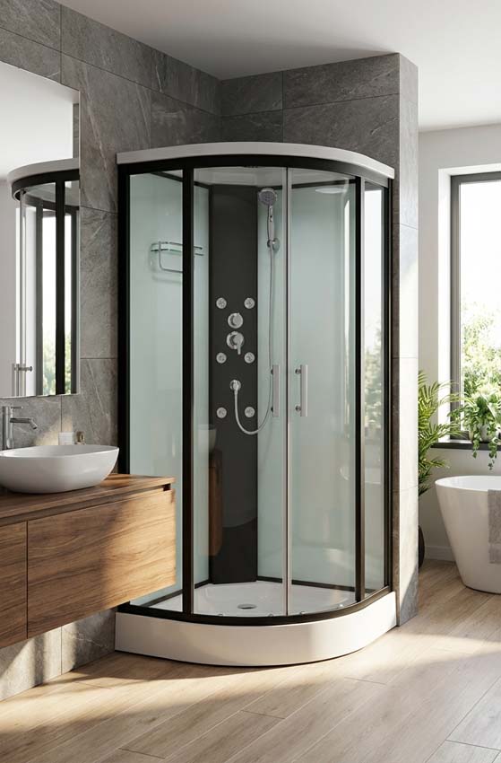 Douchecabine Asterix hoek zwart schuifdeuren 90x90x213cm