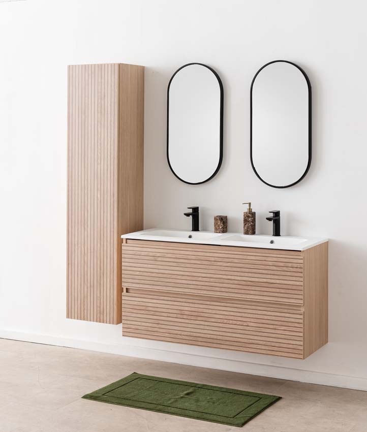Meuble de salle de bains Dotan line up suspendu avec lavabo double blanc mat 120cm Meuble de salle de bains Dotan line up suspendu avec lavabo double blanc mat 120cm
