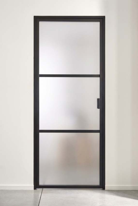 Enkele glazen binnendeur Luxe Dimaro Nero mat glas op maat zwart links duwend