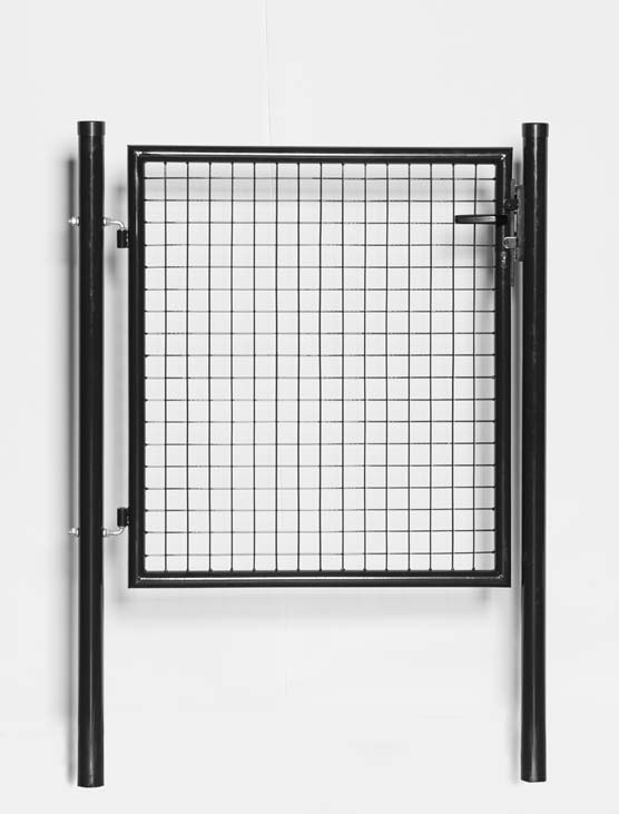 Portillon de jardin simple complet noir 150x100cm - poteaux ronds, poteaux, serrure et poignée inclus