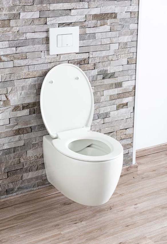 Toilette suspendue Holly sans rebord blanc mat avec siège WC