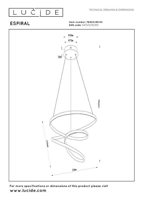 Lucide Essential Espiral - Suspension - LED dimmable - CCT - 1x40W 2700K/4000K - Taupe