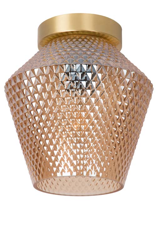Plafonnière messing/ambre verre diam21cm excl lampe LED possible