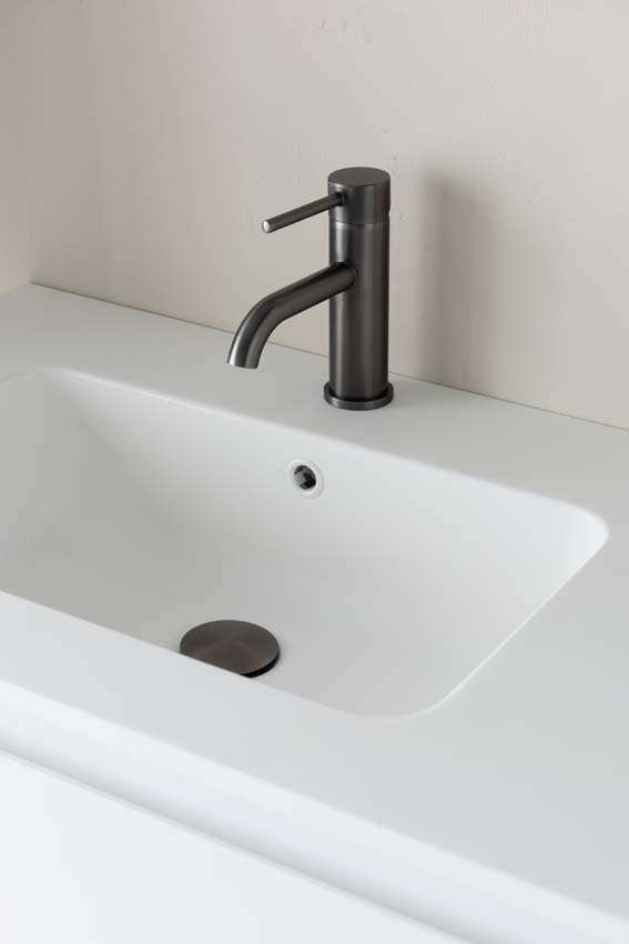 Meuble de salle de bains Tibo blanc suspendu avec lavabo simple à gauche blanc mat 140cm