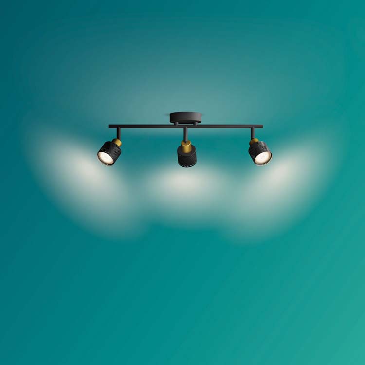 Spot en saillie - Noir/or - 48,4x13,4x11,2cm - GU10 - 3x25W