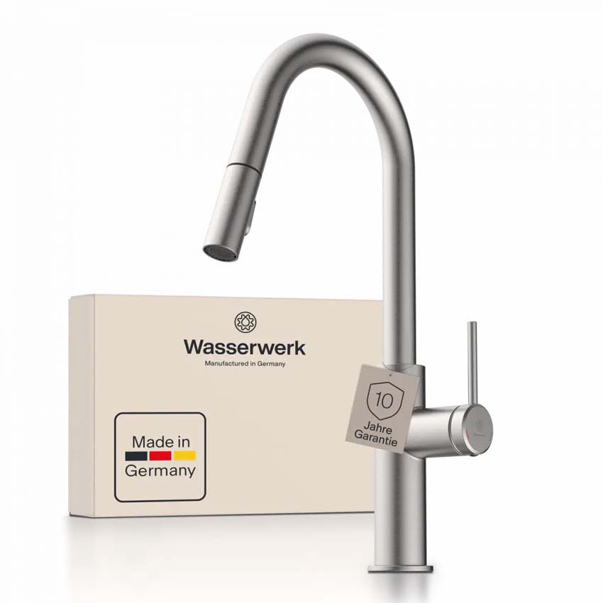 Robinet de cuisine Wasserwerk WK 13 Curve aspect inox avec bec extractible