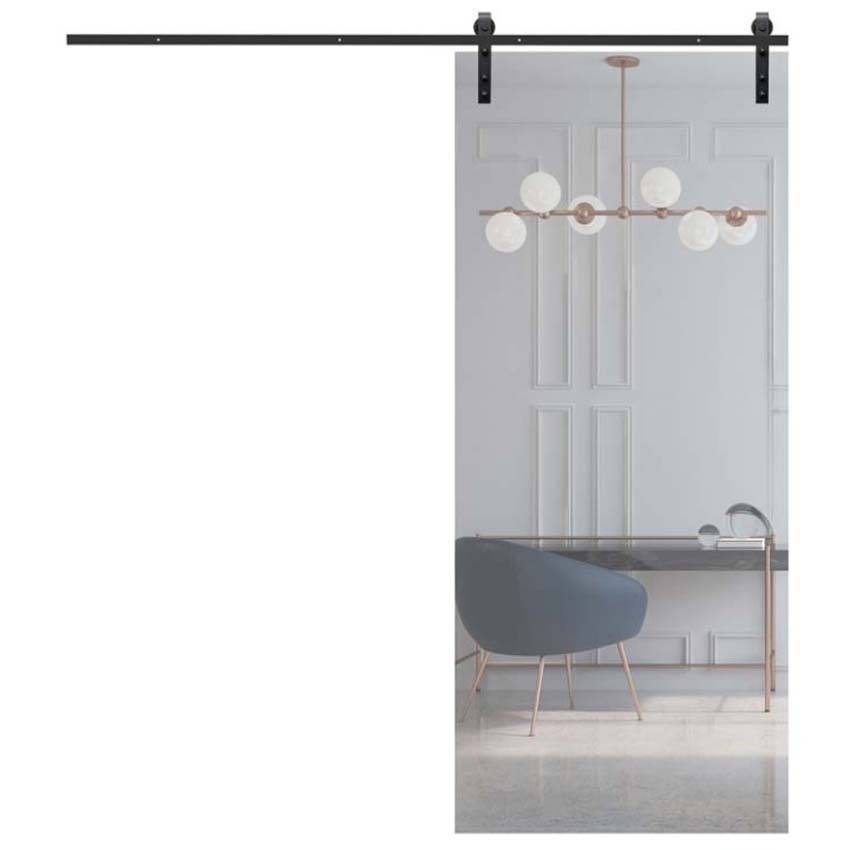 Porte coulissante Skyline verre Day clair sur mesure + rail noir
