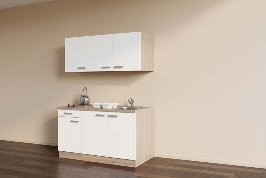 Keuken student wit/eik licht 150cm - inox kookplaat - zonder toestellen