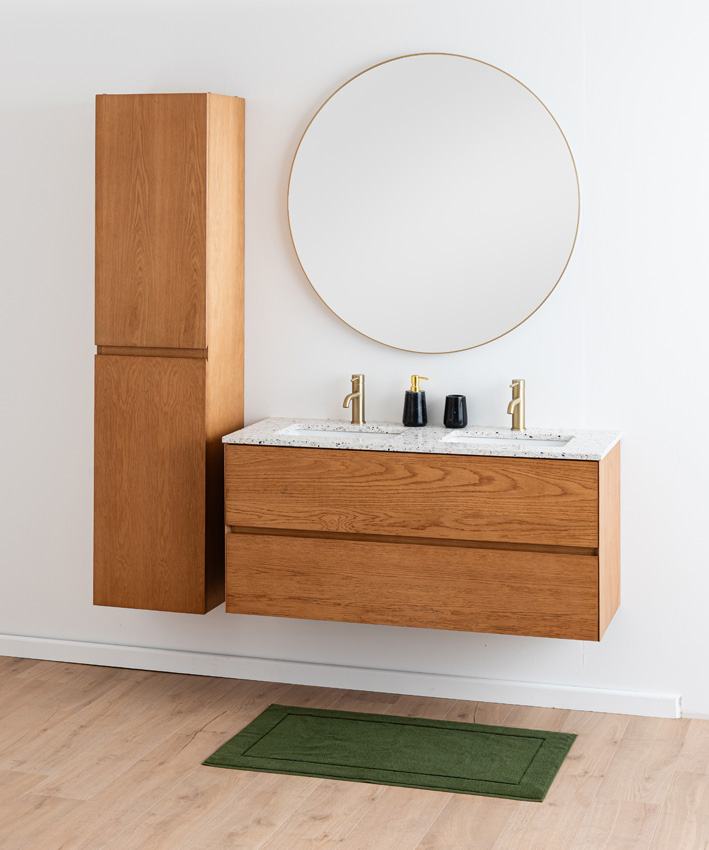 Badkamermeubel Fior eik hangend met dubbele wastafel terrazzo 120cm