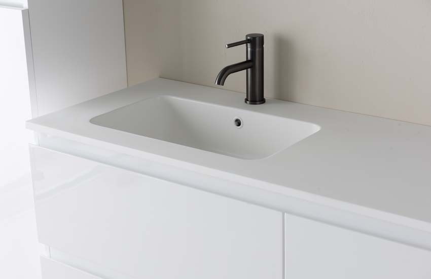 Meuble de salle de bains Tibo blanc suspendu avec lavabo simple à gauche blanc mat 140cm