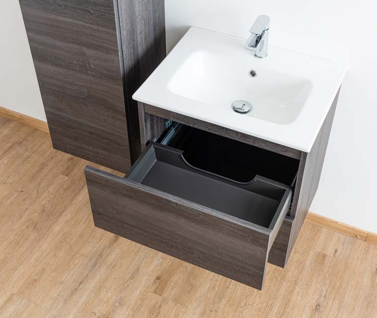 Meuble de salle de bain Dotan chêne foncé 600 mm lavabo porcelaine brillant