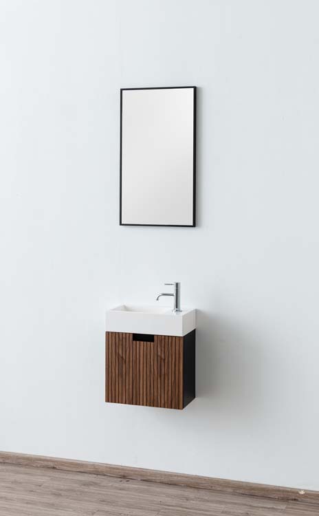 Meuble Willow noir/noyer lavabo blanc brillant