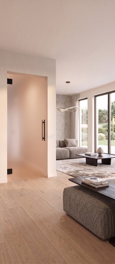 Porte intérieure vitrée complète Sky Night mat 73x201cm poignée ronde noire + charnières premium