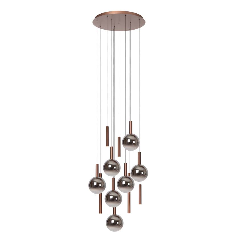 Lucide Premium Jasmine - Suspension - Ø29,5cm - LED dimmable - CCT - 14x4,5W 2200K/3300K - Cuivre