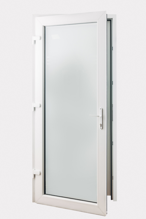 Porte extérieure 3 lignes claires PVC verre mat anthracite/blanc 980x2180mm ouvrant à gauche