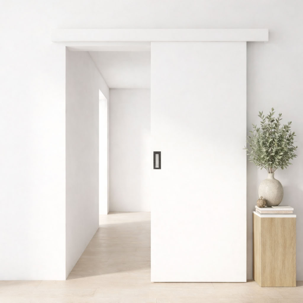 Porte coulissante simple à peindre complète Albero 93x211,5cm + rail + plaque de recouvrement blanc