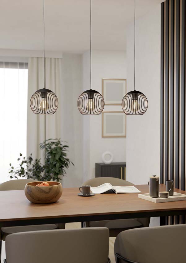 Hanglamp - Zwart/koper - 90x20x110cm - Dimbaar - E27 - 3x60W