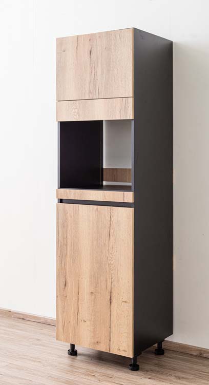 Keukenkast Plenti kolomkast oven en koelkast zwart - houtlook