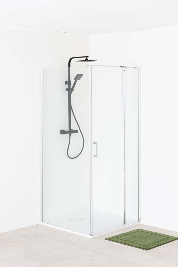 Douche en coin Alexia avec paroi fixe et porte pivotante chromé 90x90x190cm
