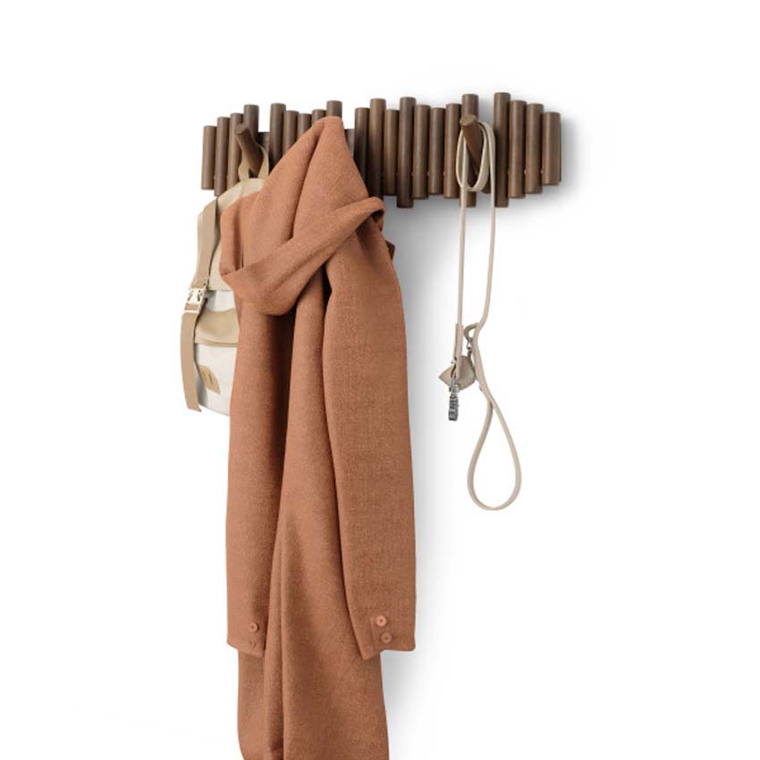 Kapstok Umbra Picket hout/kunststof walnoot 37,5x3x16cm 8 haken