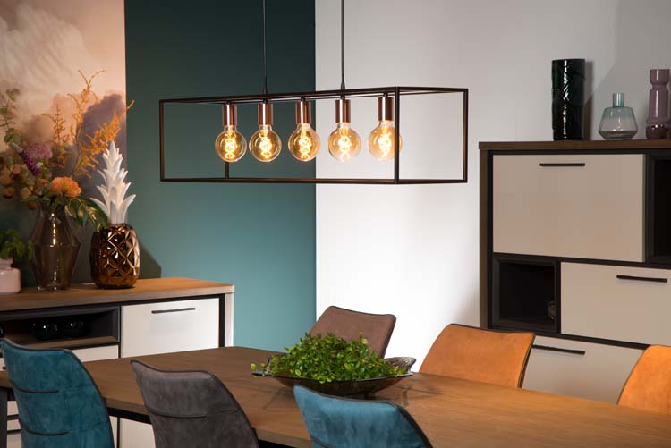 Hanglamp - zwart - 5xE27 - rechthoek