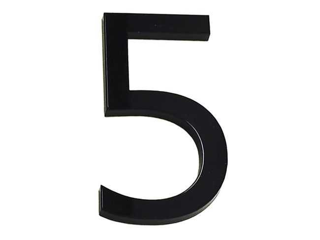 Numéro de maison 5 en PVC noir 9cm avec bande adhésive