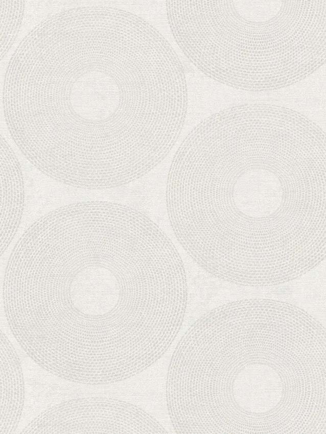 Vinyl op vliesbehang cirkel zilver/wit 0,53x10m