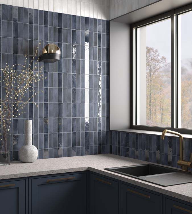 Carrelage de sol et mural Nono mat bleu jean 5x15cm