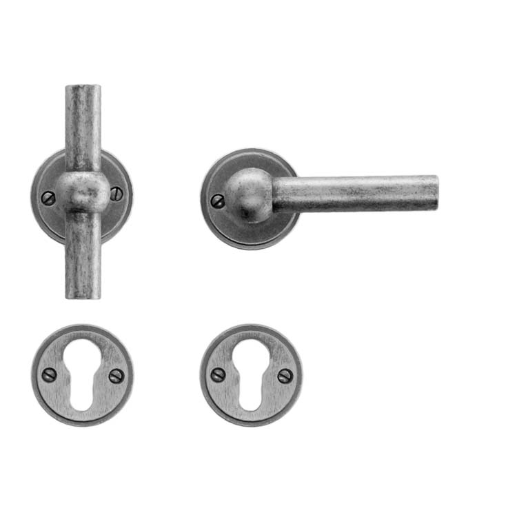 Poignée de porte pro  grado T+L vieil argent rosace cylindre