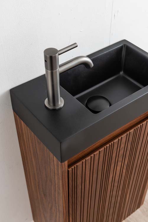 Toiletmeubel Warren walnoot lavabo mat zwart 60x40x22cm